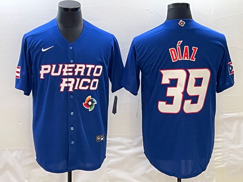 Men 2023 World Cub Puerto Rico #39 Diaz Blue Nike MLB Jersey1
